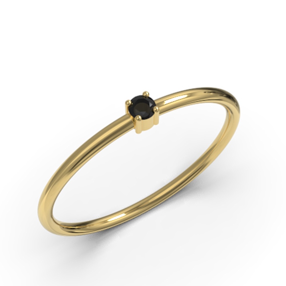 Solid 10k Yellow Gold Round Cut Black CZ Ring